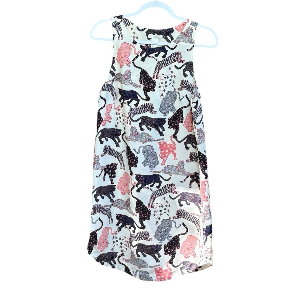 H&M  Ivory Wild Cats Leopard Panthers Crepe Tunic Shift Dress Size 8